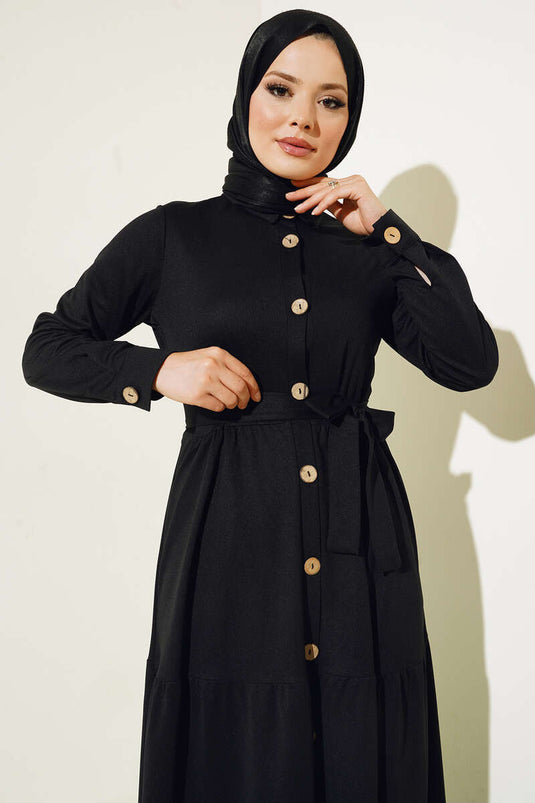 Robe Superposée Boutonnée Noir