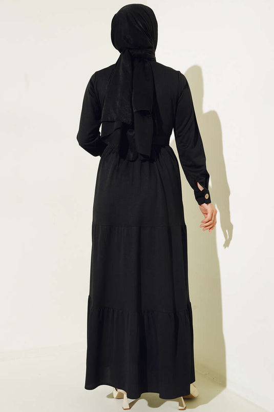 Robe Superposée Boutonnée Noir