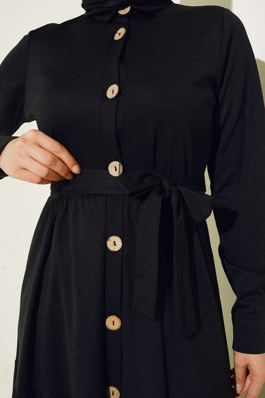 Robe Superposée Boutonnée Noir