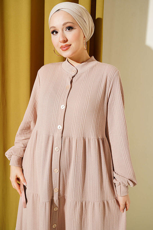 Robe En Maille Beige Boutonnée