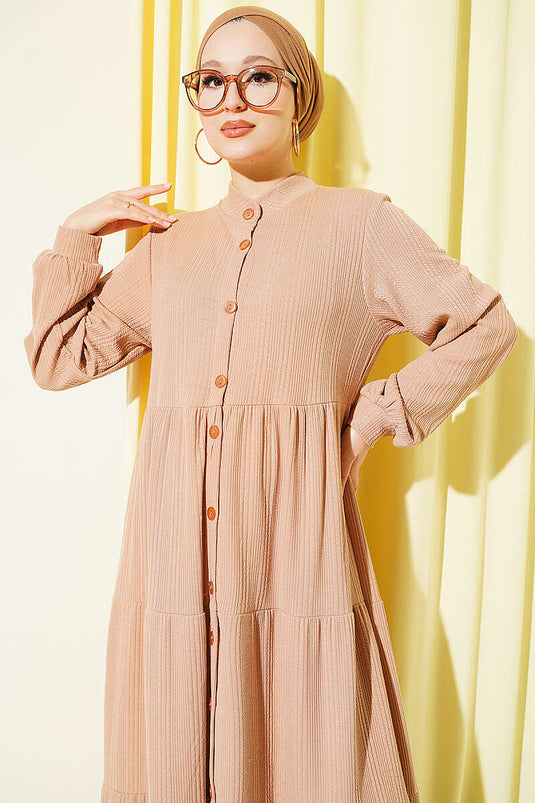 Robe En Maille À Boutons Latte