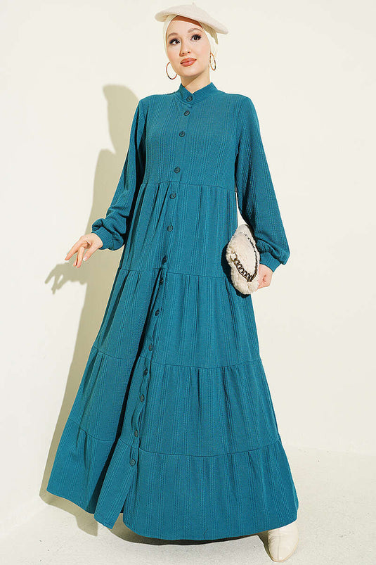 Robe En Maille Boutonnée Vert Émeraude