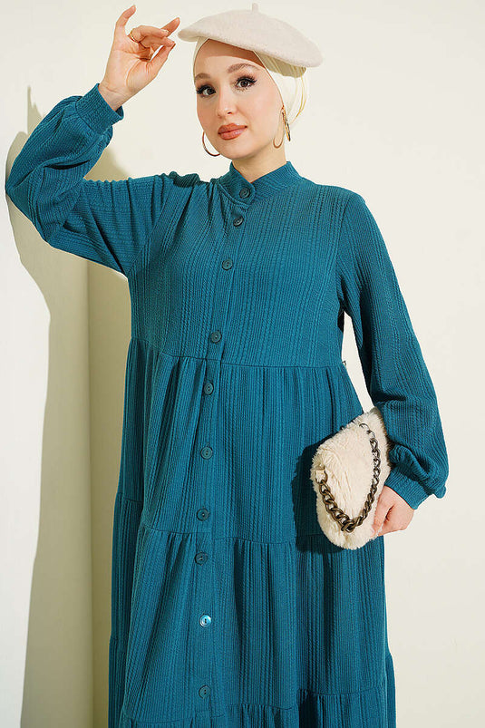 Robe En Maille Boutonnée Vert Émeraude