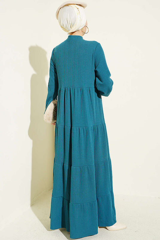 Robe En Maille Boutonnée Vert Émeraude
