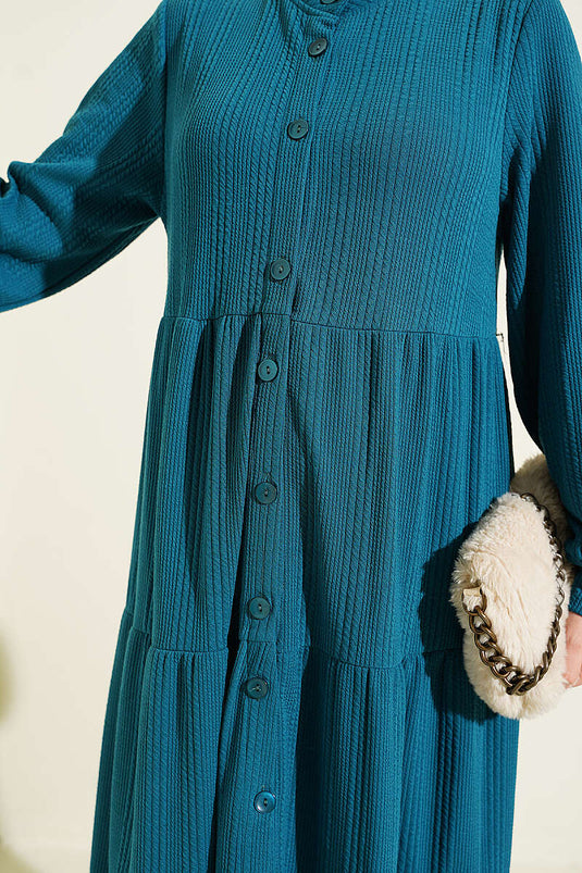 Robe En Maille Boutonnée Vert Émeraude