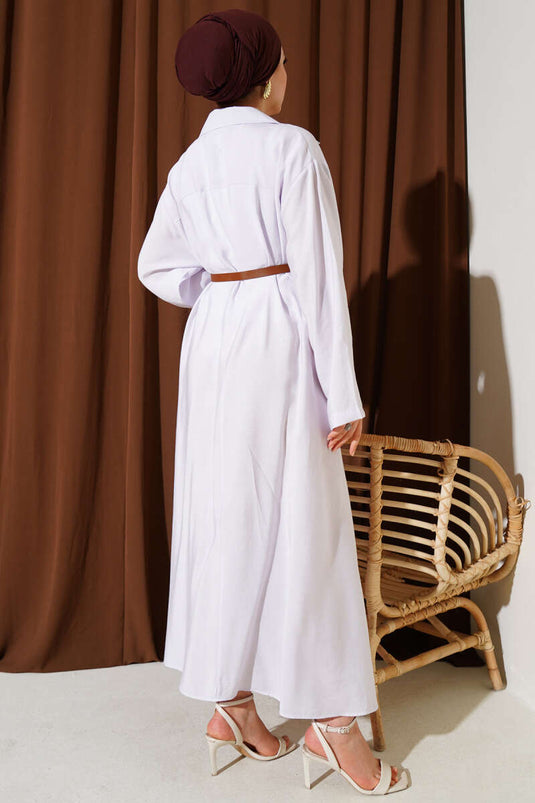 فستان أساسي بأزرار وحزام، أرجواني فاتح