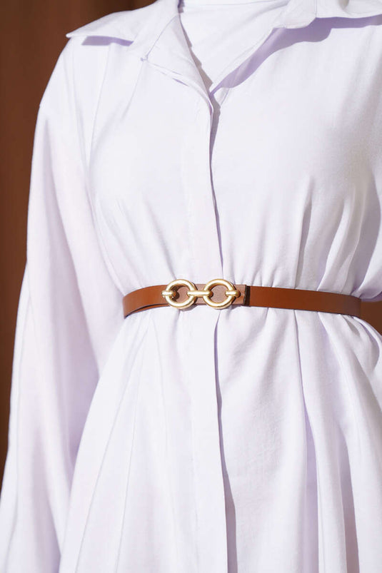 فستان أساسي بأزرار وحزام، أرجواني فاتح