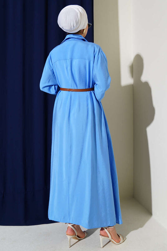 Geknoopte riem basisjurk blauw