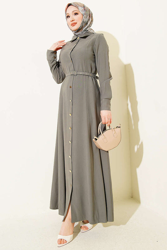 Robe Tensel kaki avec ceinture boutonnée intégrale