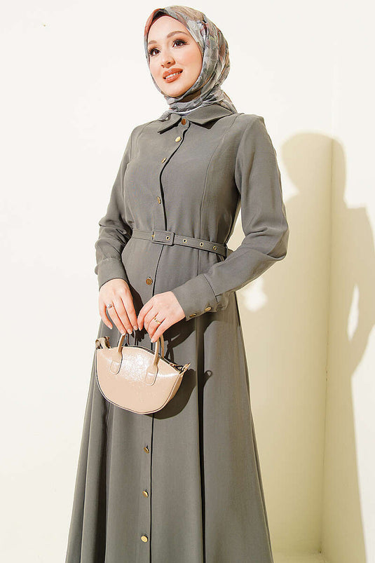 Robe Tensel kaki avec ceinture boutonnée intégrale