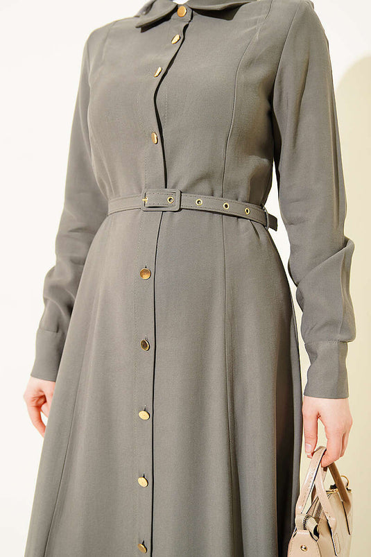 Robe Tensel kaki avec ceinture boutonnée intégrale