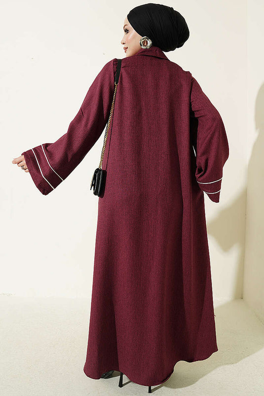 Abaya Bordo À Boutons Avec Manches Ornée