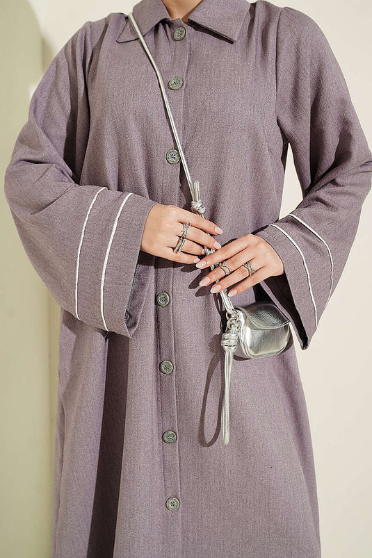 Abaya Lilac Con Bottoni E Maniche Decorate