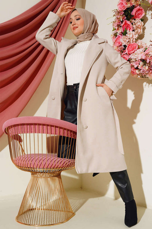 Manteau croisé en cachemire à boutons et pierres