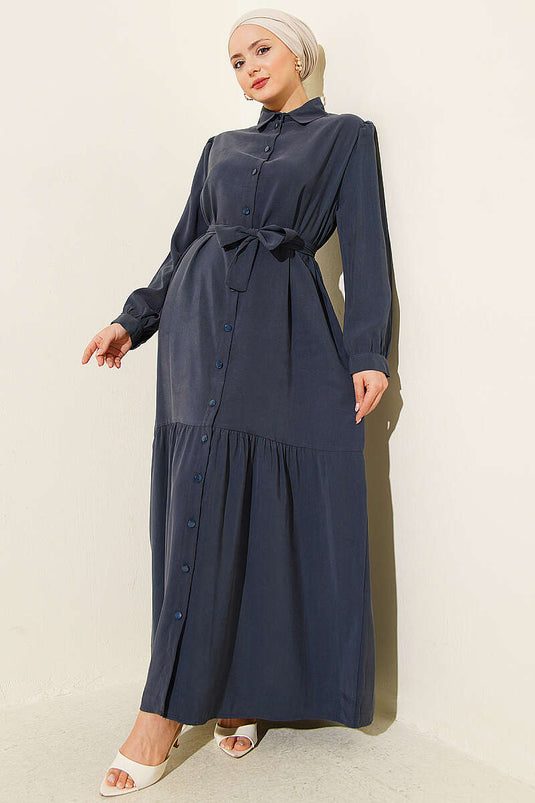 Robe en Tencel avec ceinture et boutons, couleur fumée