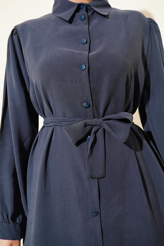 Robe en Tencel avec ceinture et boutons, couleur fumée