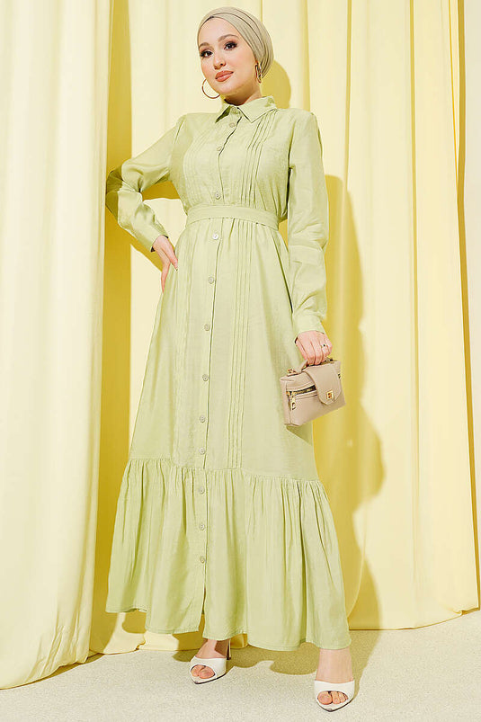 Robe côtelée boutonnée intégralement vert avocat