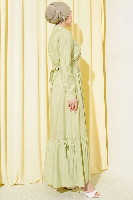 Robe côtelée boutonnée intégralement vert avocat