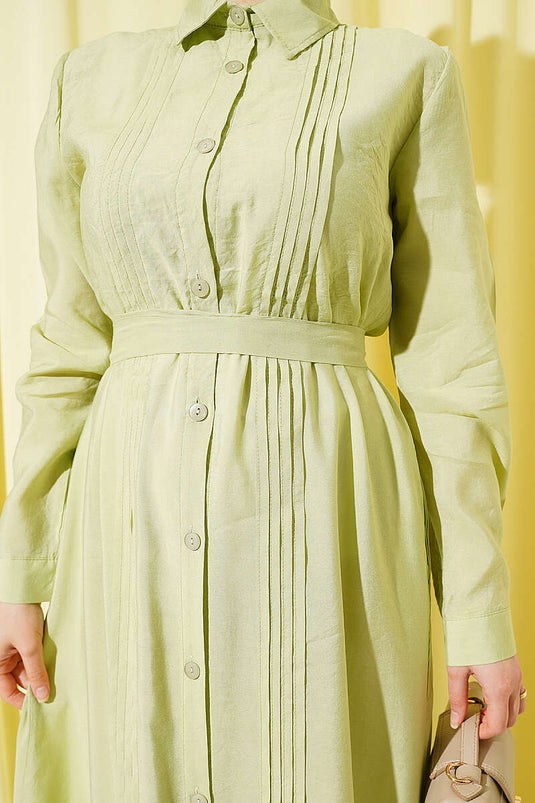 Robe côtelée boutonnée intégralement vert avocat