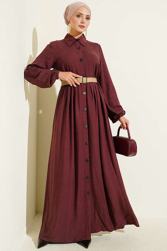 Abito Bordeaux Con Bottoni E Tasche
