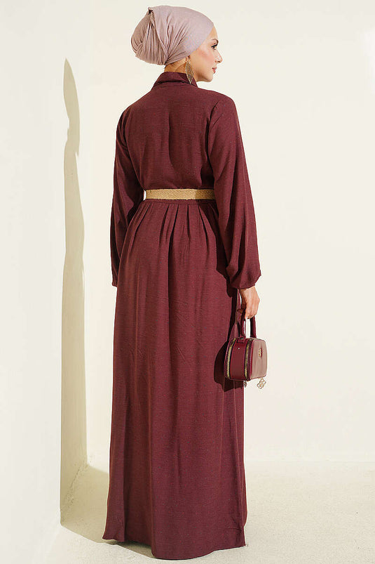 Abito Bordeaux Con Bottoni E Tasche