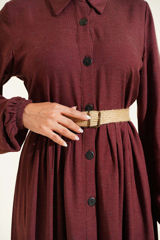 Abito Bordeaux Con Bottoni E Tasche