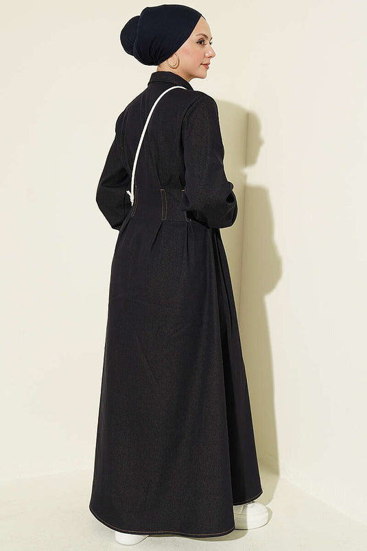 Langes Knopf-Klappkleid Navy