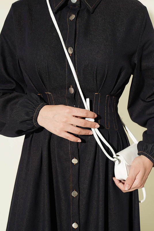 Langes Knopf-Klappkleid Navy