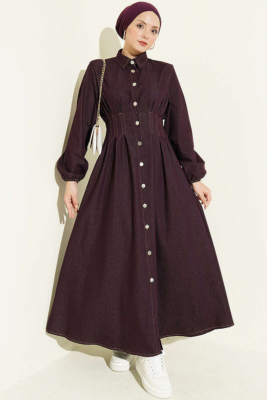 Robe Plissée Boutonnée Boyden En Bordeaux