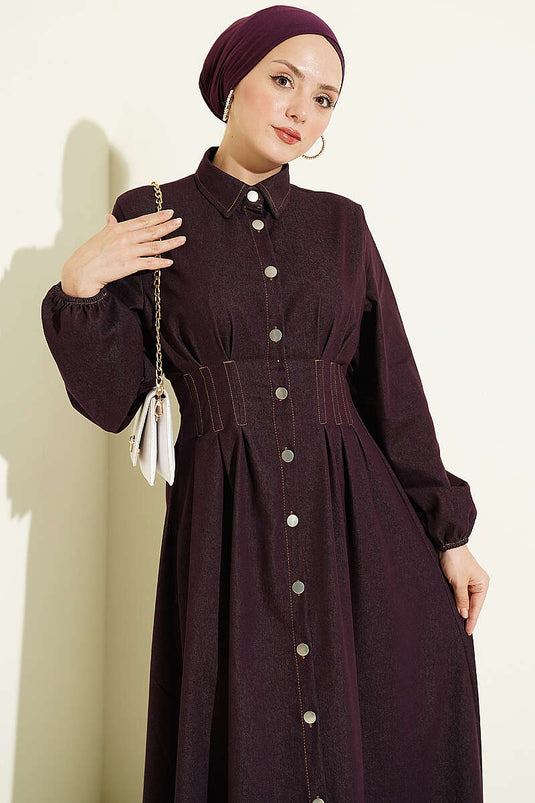 Robe Plissée Boutonnée Boyden En Bordeaux