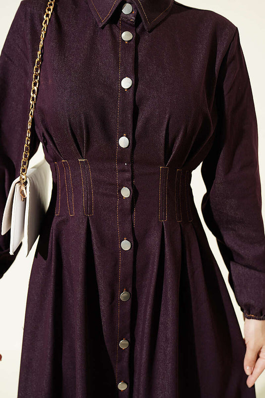 Robe Plissée Boutonnée Boyden En Bordeaux