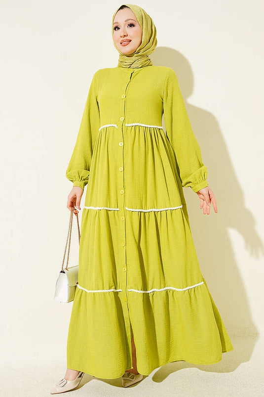 Robe Boutonnée Boyden Avec Pompons En Vert Pistache
