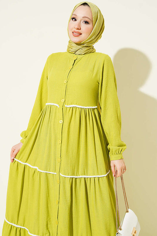 Robe Boutonnée Boyden Avec Pompons En Vert Pistache