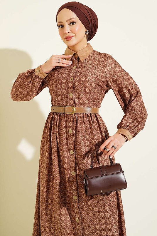 Retro-Kleid Mit Knöpfen Latte