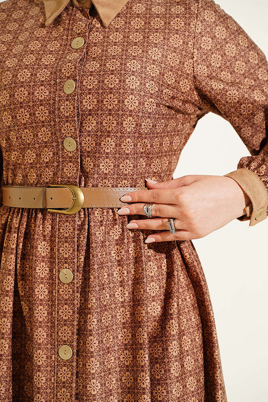 Retro-Kleid Mit Knöpfen Latte