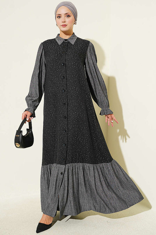 Schwarzes Oversized Hemdblusenkleid