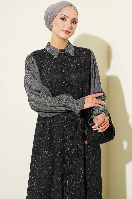 Schwarzes Oversized Hemdblusenkleid