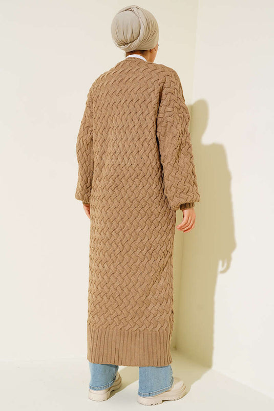 Basket Knit Long Cardigan Latte with Buttons All the Way