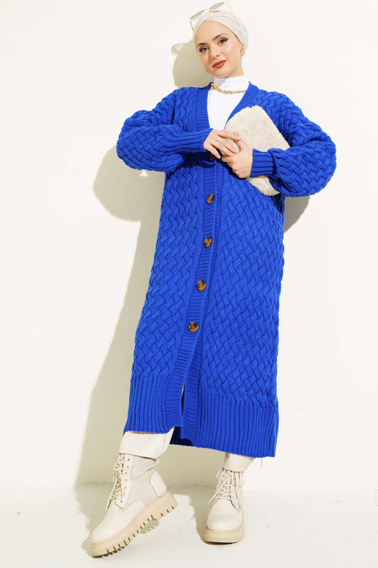Basket Knit Long Cardigan with Buttons All Along