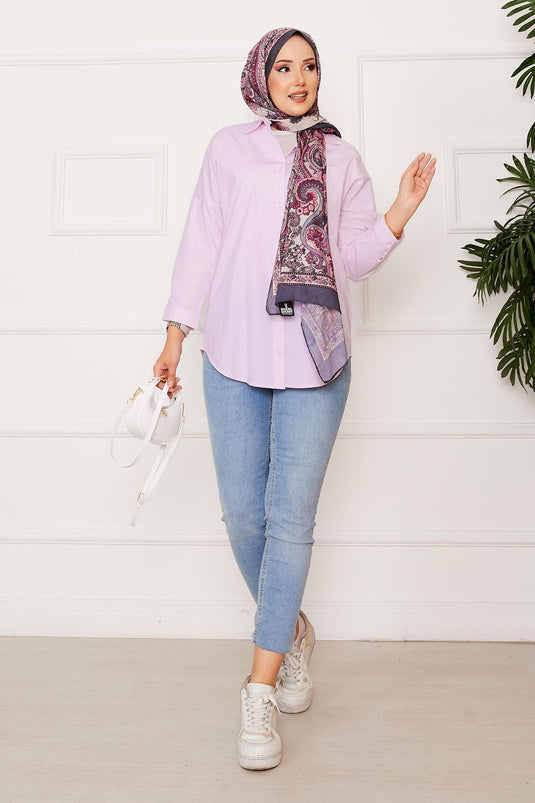 Boydan Düğmeli Spor Gömlek Pembe