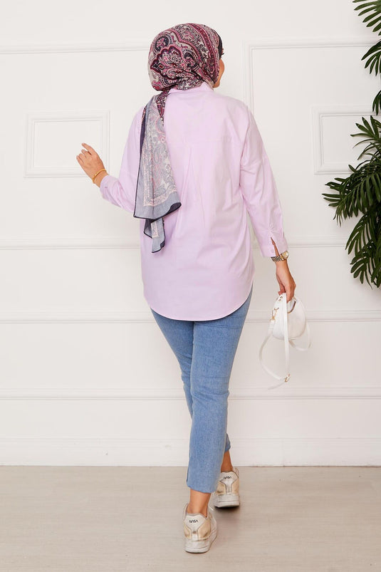 Boydan Düğmeli Spor Gömlek Pembe