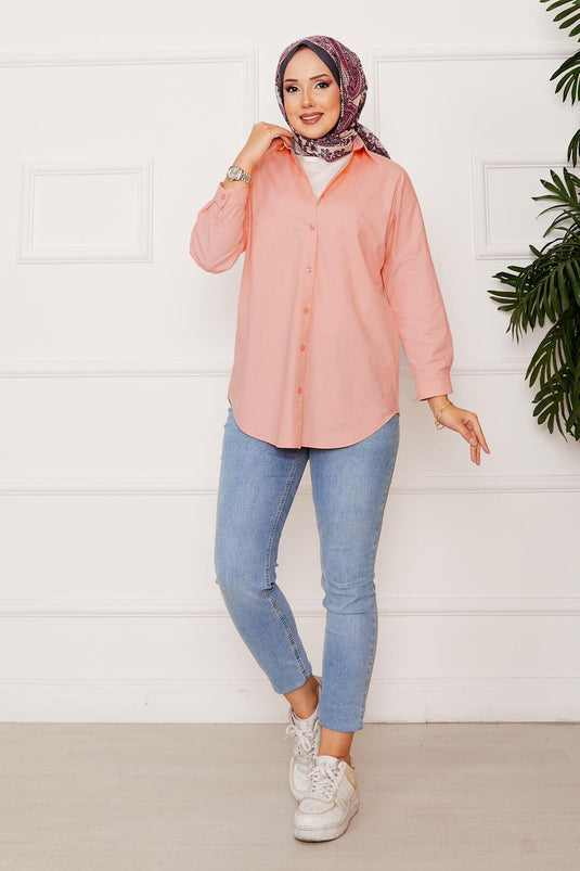 Boydan Düğmeli Spor Gömlek Somon