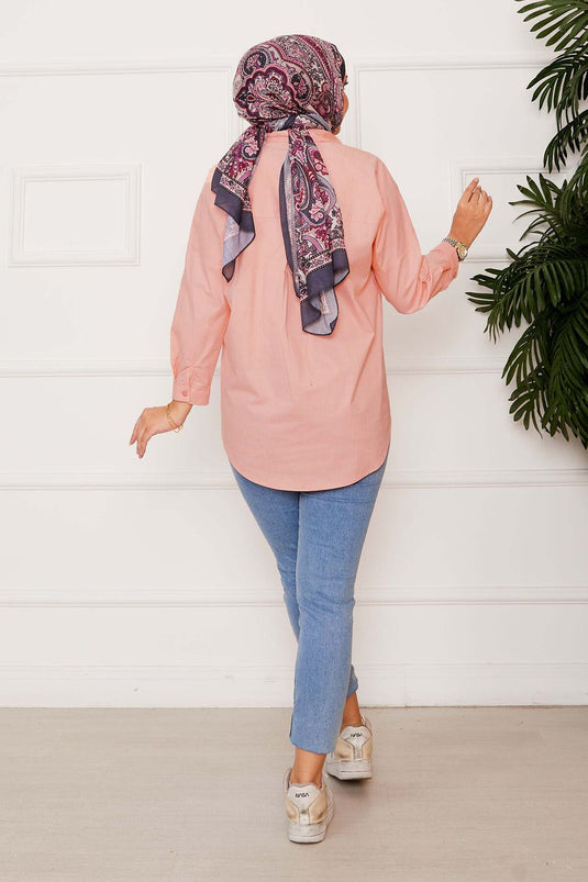 Boydan Düğmeli Spor Gömlek Somon