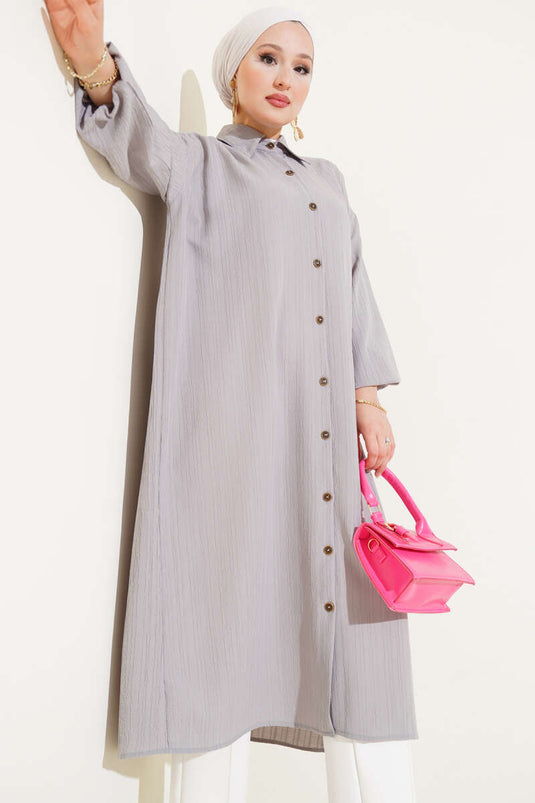 Tunique longue boutonnée grise