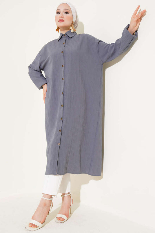 Tunique longue boutonnée gris ardoise