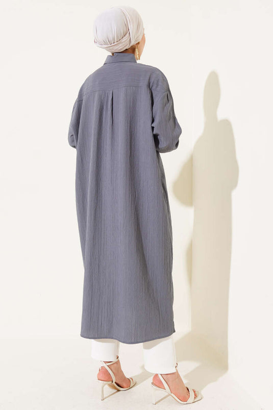 Tunique longue boutonnée gris ardoise