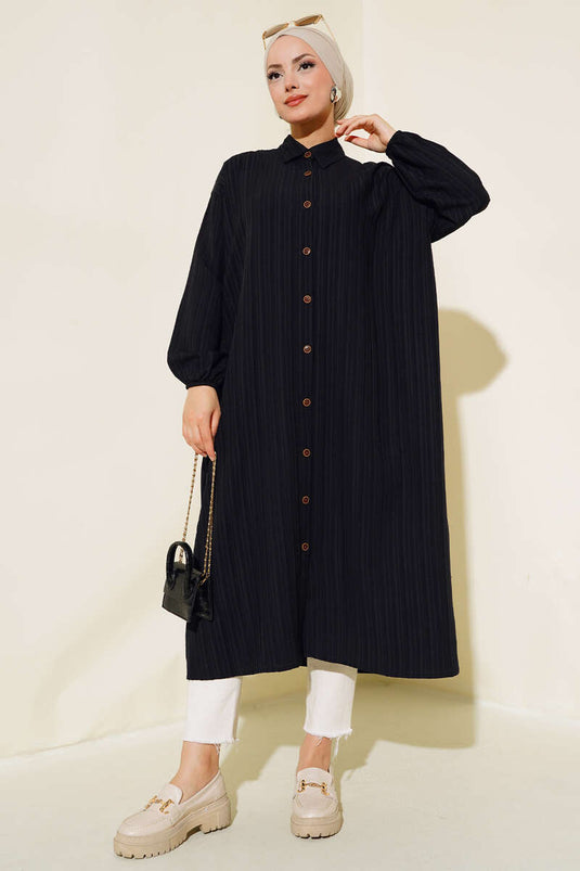 Tunique longue boutonnée noire