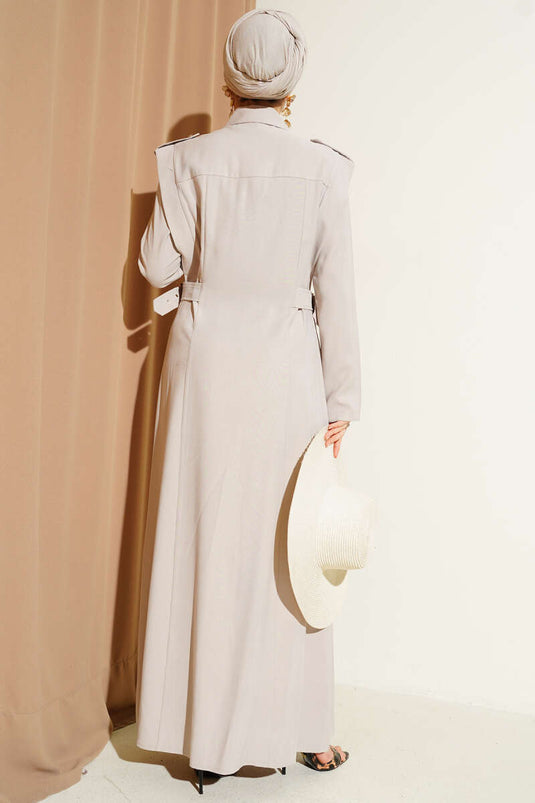 Full-Length Buttoned Side Belt Tencel Dress Stone