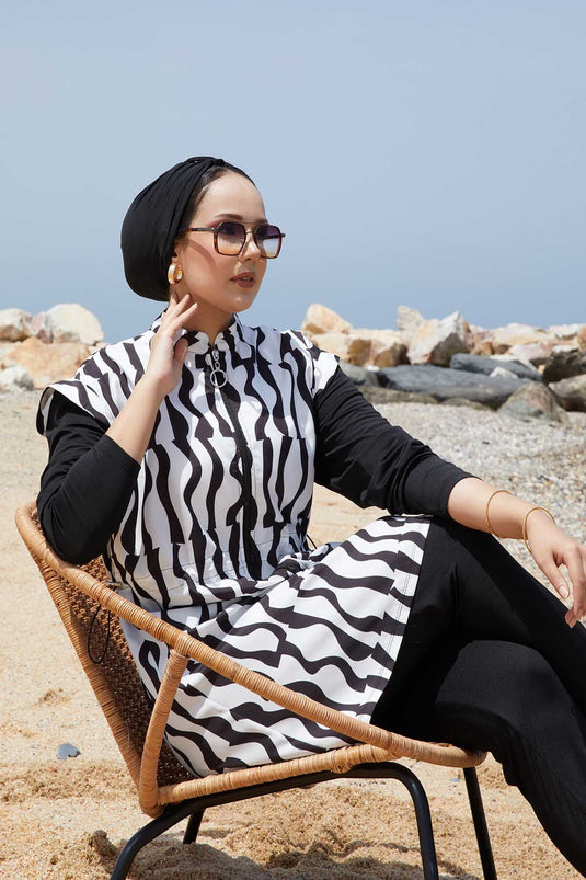 ملابس سباحة محتشمة بطول كامل وسحاب قابل للتعديل وخصر -131