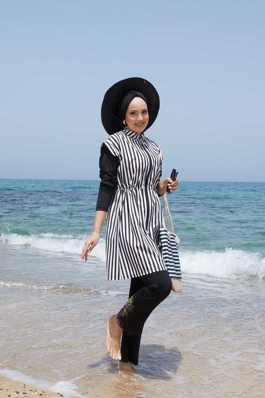 Full Length Zippered Waist Adjustable Modest Swimsuit -132